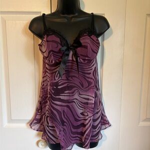 La SENZA Purple Zebra-Print Satin Chemise with Black Lace Bow